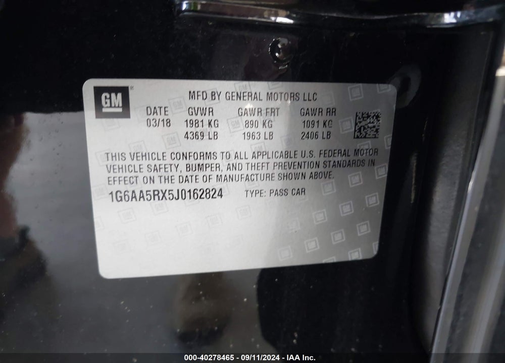 2018 CADILLAC ATS STANDARD VIN: 1G6AA5RX5J0162824