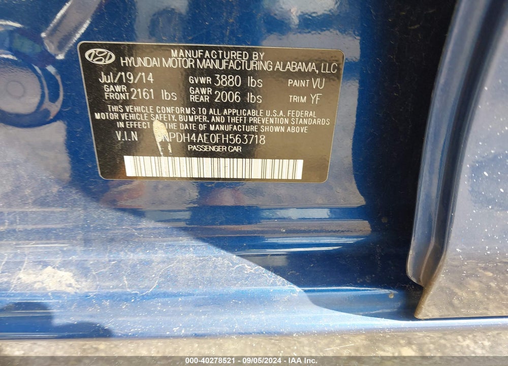 2015 HYUNDAI ELANTRA LIMITED VIN: 5NPDH4AE0FH563718