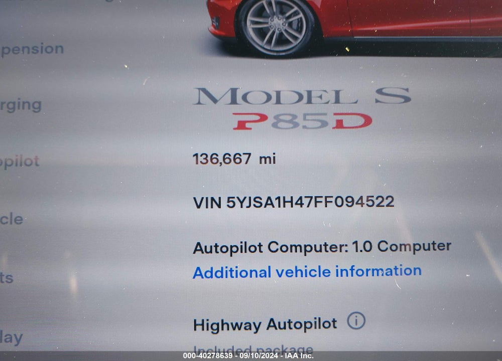 2015 TESLA MODEL S VIN: 5YJSA1H47FF094522
