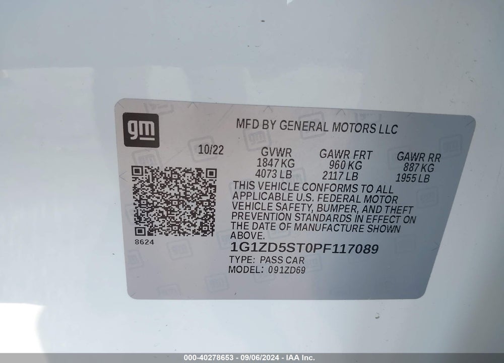2023 CHEVROLET MALIBU FWD 1LT VIN: 1G1ZD5STOPF117089