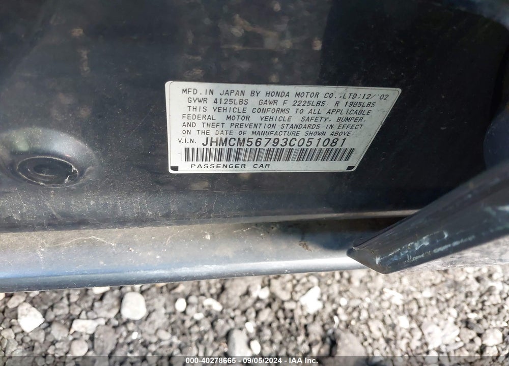 2003 HONDA ACCORD 2.4 EX VIN: JHMCM56793C051081
