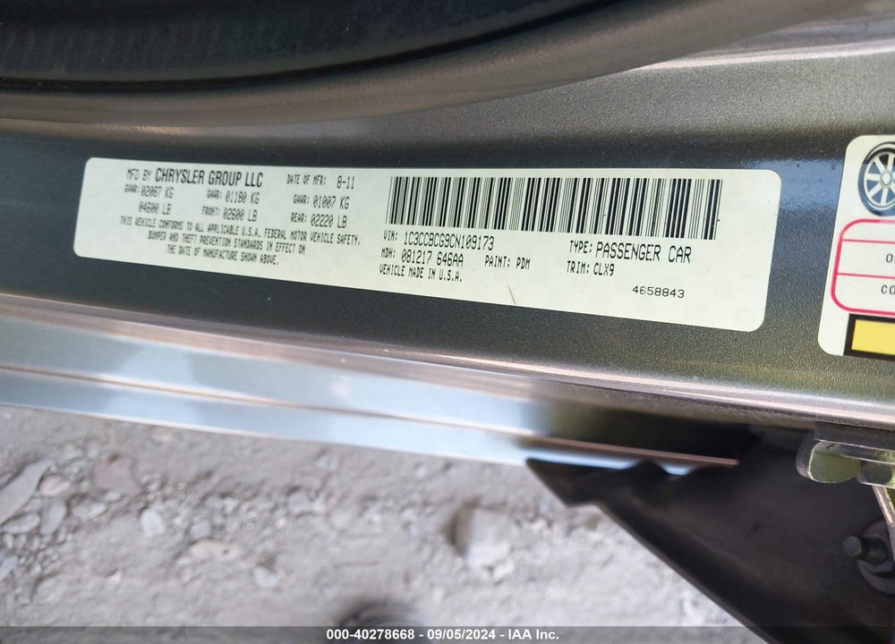 2012 CHRYSLER 200 LIMITED VIN: 1C3CCBCG9CN109173