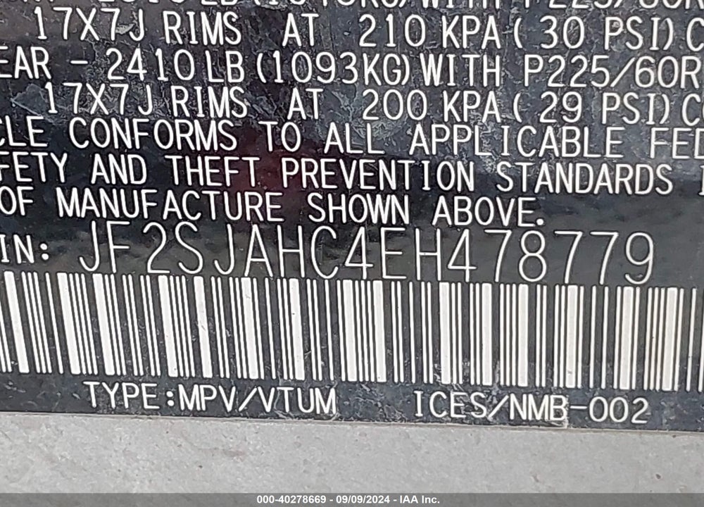 2014 SUBARU FORESTER 2.5I LIMITED VIN: JF2SJAHC4EH478779