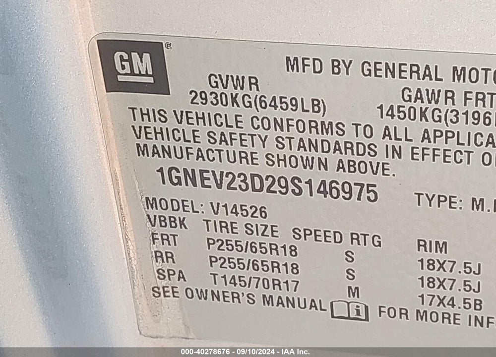 2009 CHEVROLET TRAVERSE LT VIN: 1GNEV23D29S146975