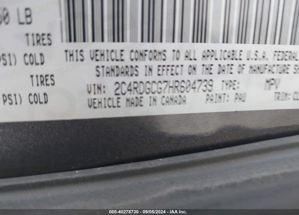 2017 DODGE GRAND CARAVAN SXT VIN: 2C4RDGCG7HR604739