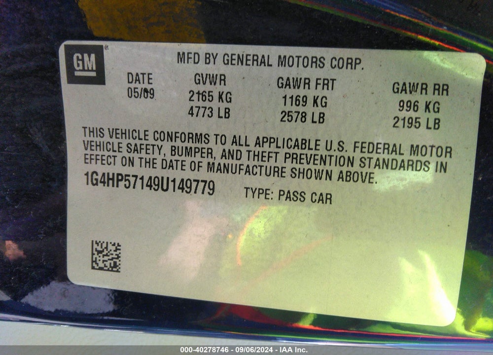 2009 BUICK LUCERNE VIN: 1G4HP57149U149779