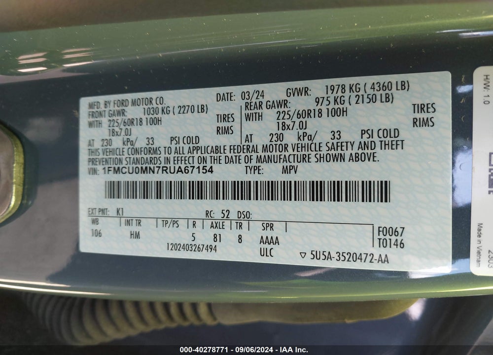 2024 FORD ESCAPE ST LINE VIN: 1FMCU0MN7RUA67154