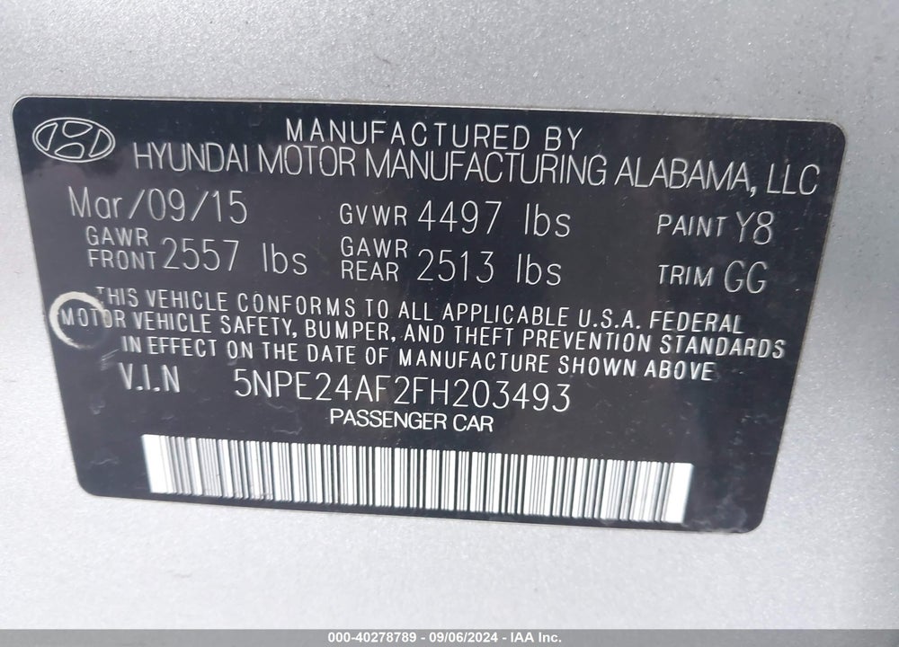 2015 HYUNDAI SONATA VIN: 5NPE24AF2FH203493