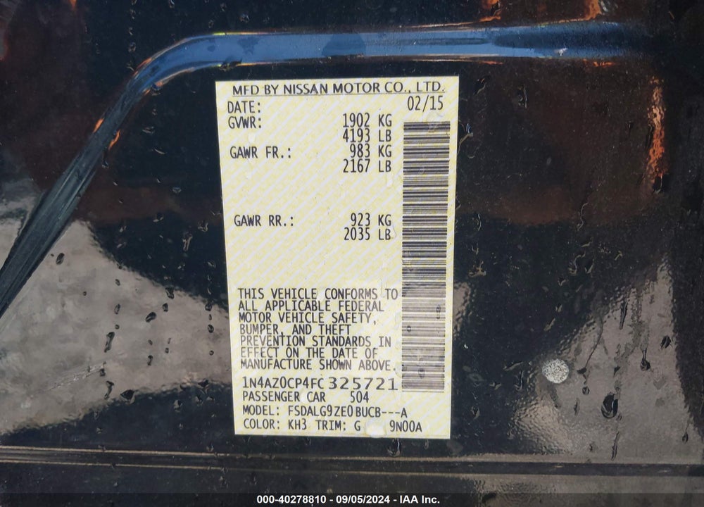 2015 NISSAN LEAF SL VIN: 1N4AZ0CP4FC325721