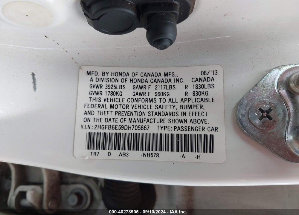2013 HONDA CIVIC SI VIN: 2HGFB6E59DH705667