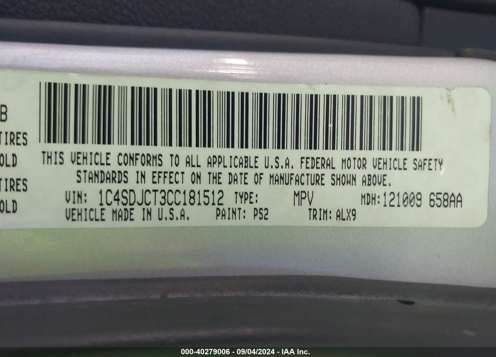 2012 DODGE DURANGO R/T VIN: 1C4SDJCT3CC181512