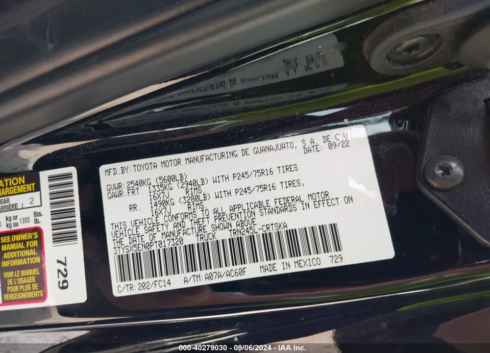 2023 TOYOTA TACOMA SR5 VIN: 3TYSX5EN0PT017320