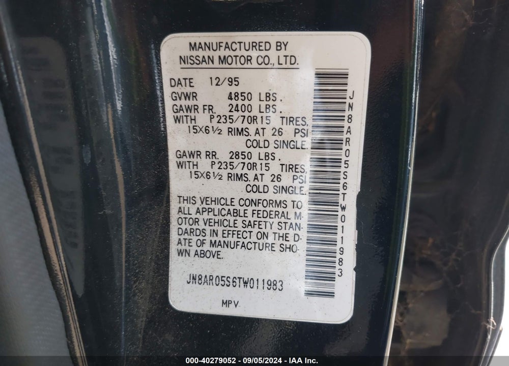 1996 NISSAN PATHFINDER VIN: JN8AR05S6TW011983