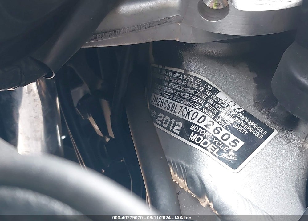 2012 HONDA GL1800 VIN: JH2SC68L7CK002605