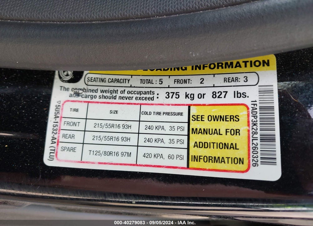 2018 FORD FOCUS SE VIN: 1FADP3K28JL260326