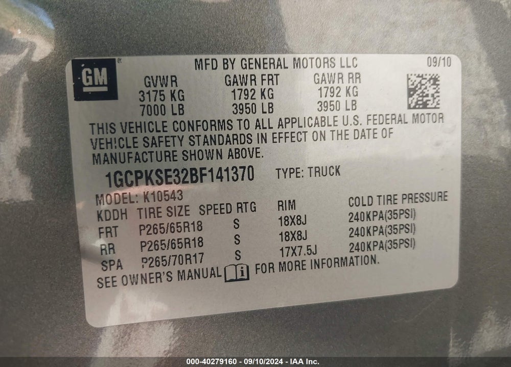 2011 CHEVROLET SILVERADO 1500 LT VIN: 1GCPKSE32BF141370
