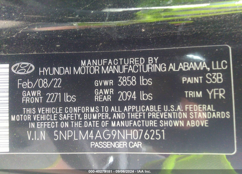2022 HYUNDAI ELANTRA SEL VIN: 5NPLM4AG9NH076251
