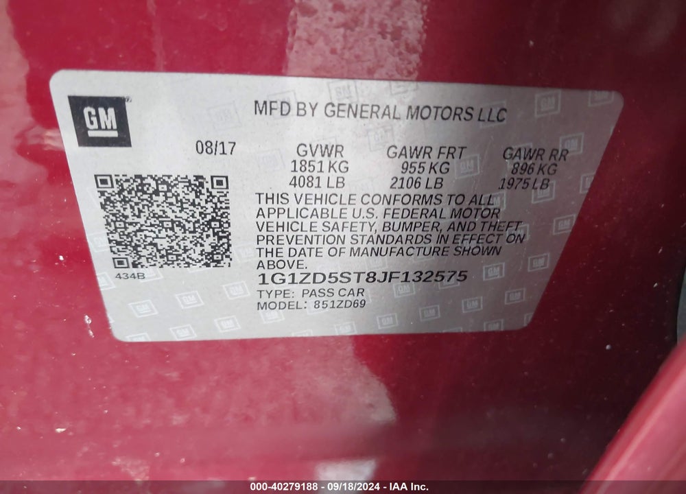 2018 CHEVROLET MALIBU LT VIN: 1G1ZD5ST8JF132575