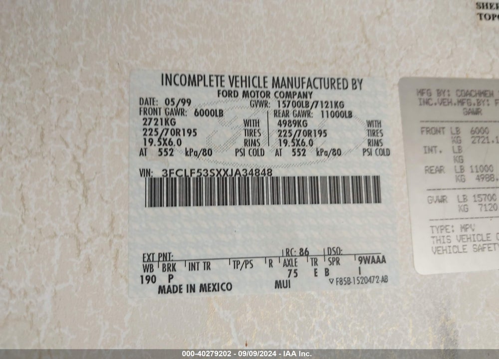 2000 COACHMEN MIRADA VIN: 3FCLF53SXXJA34848