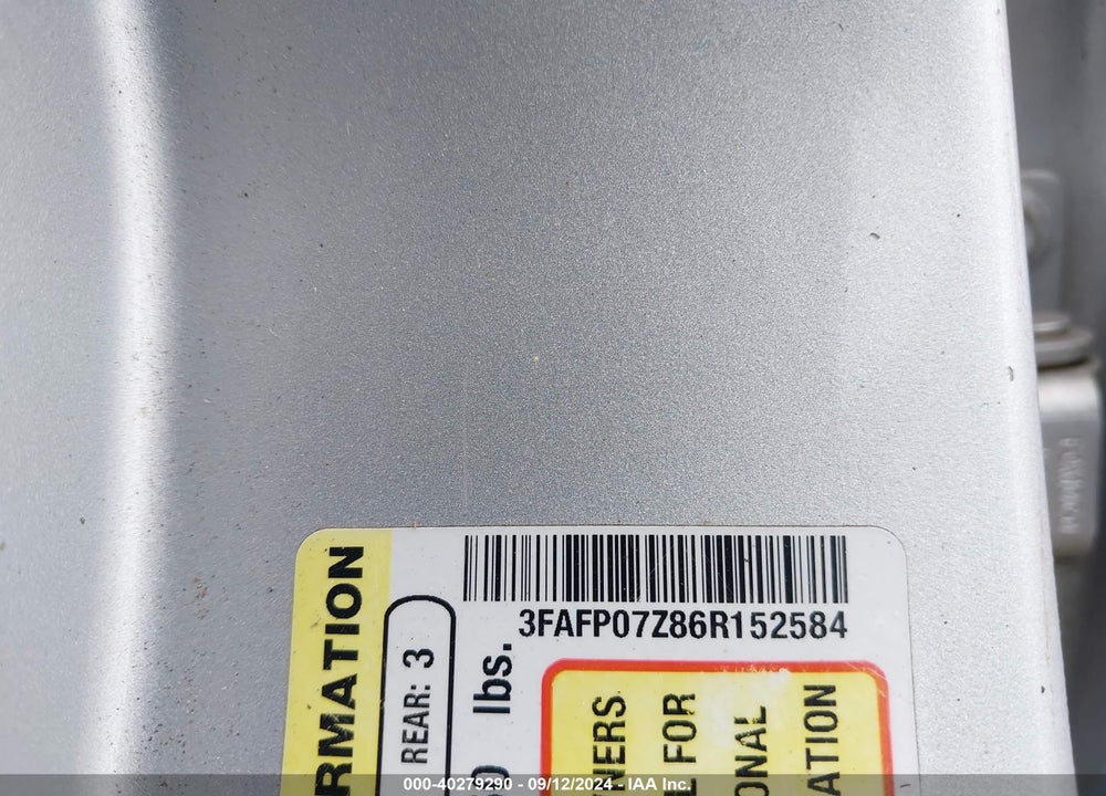 2006 FORD FUSION SE VIN: 3FAFP07Z86R152584