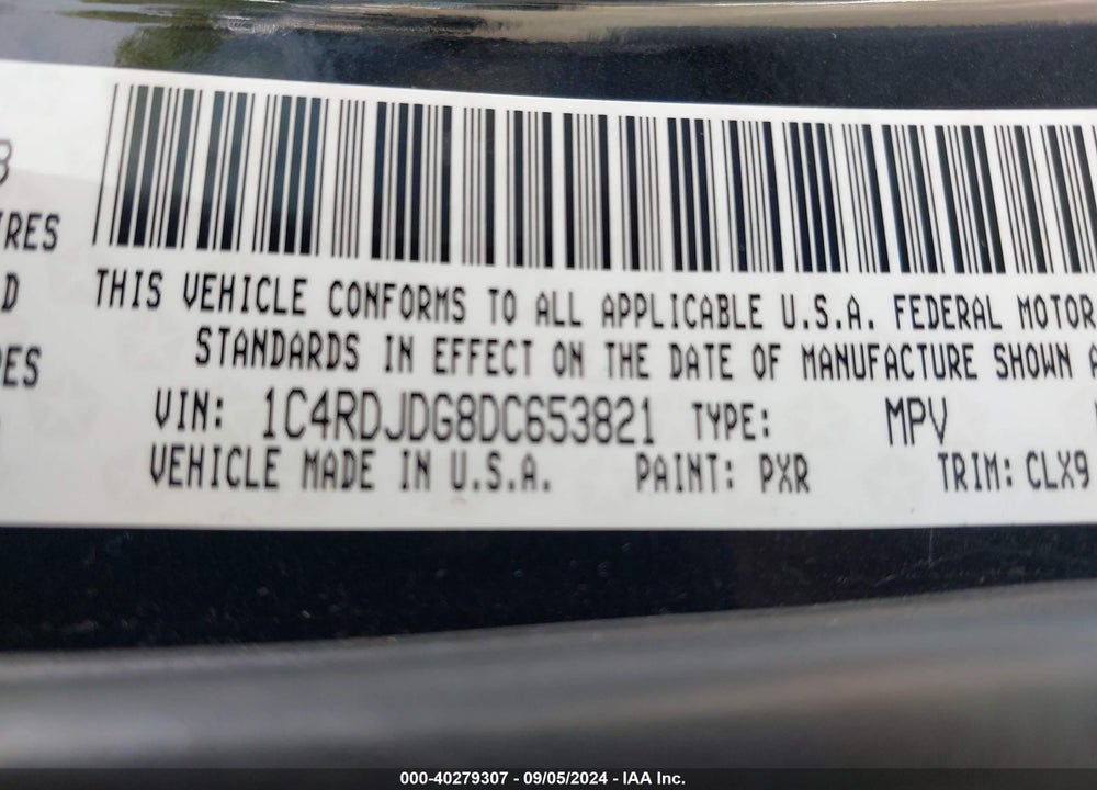 2013 DODGE DURANGO CREW VIN: 1C4RDJDG8DC653821