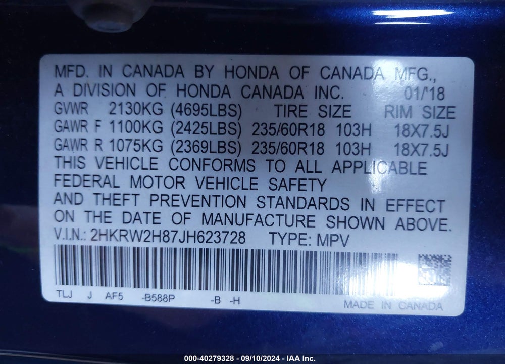 2018 HONDA CR-V EX-L/EX-L NAVI VIN: 2HKRW2H87JH623728