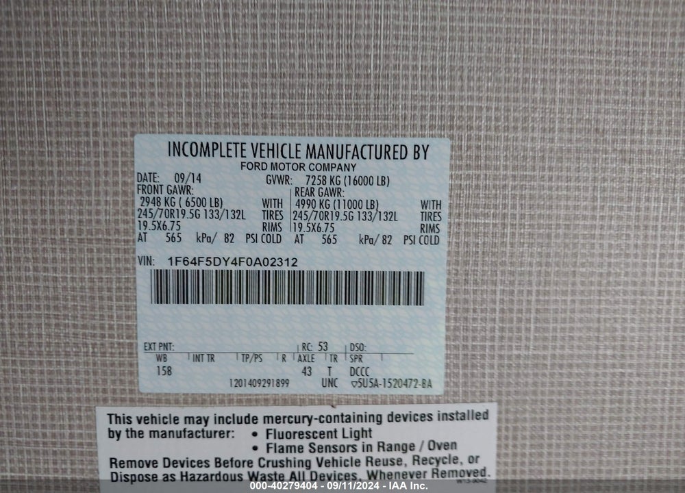 2015 FORD F53 VIN: 1F64F5DY4F0A02312