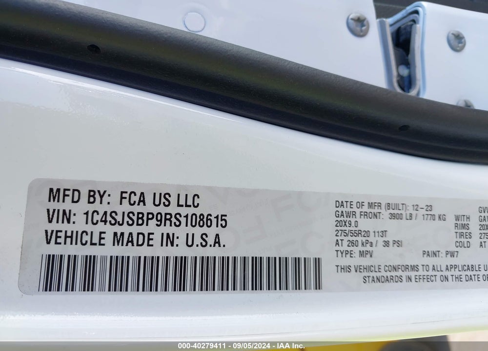 2024 JEEP WAGONEER L SERIES II CARBIDE 4X4 VIN: 1C4SJSBP9RS108615