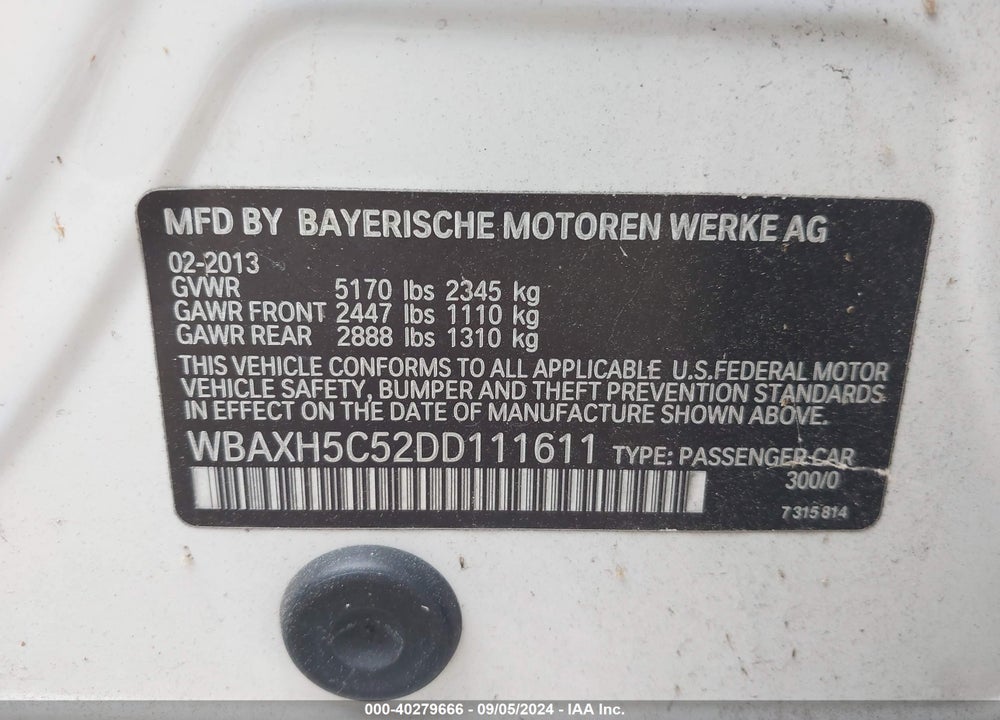 2013 BMW 528I XDRIVE VIN: WBAXH5C52DD111611