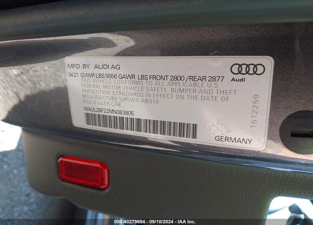 2021 AUDI A6 VIN: WAUL2BF22MN083805
