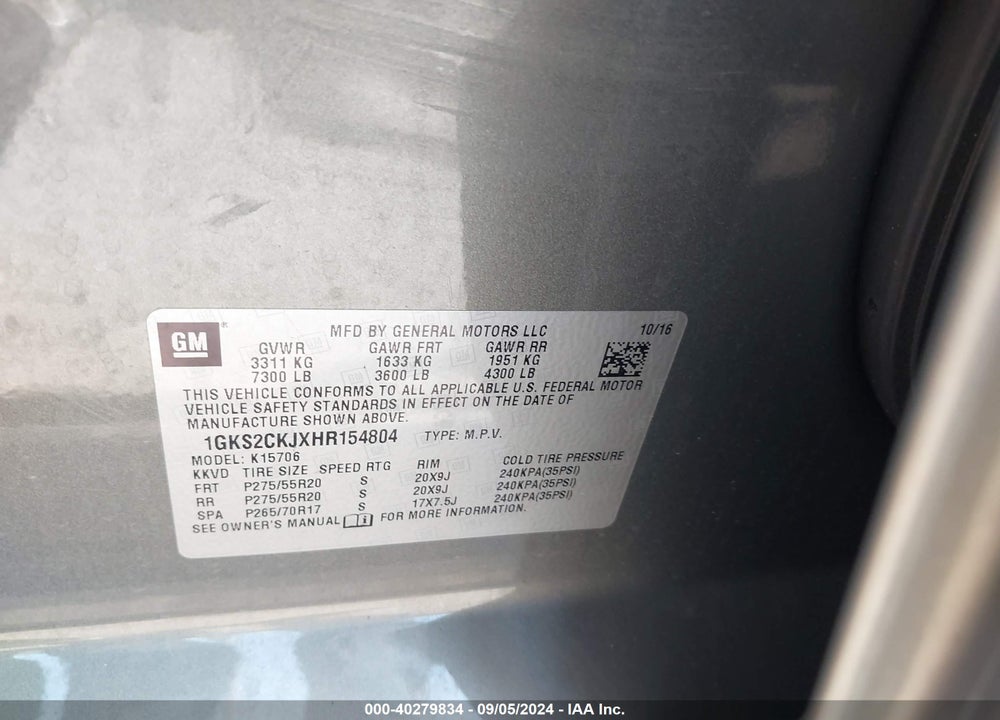 2017 GMC YUKON DENALI VIN: 1GKS2CKJXHR154804