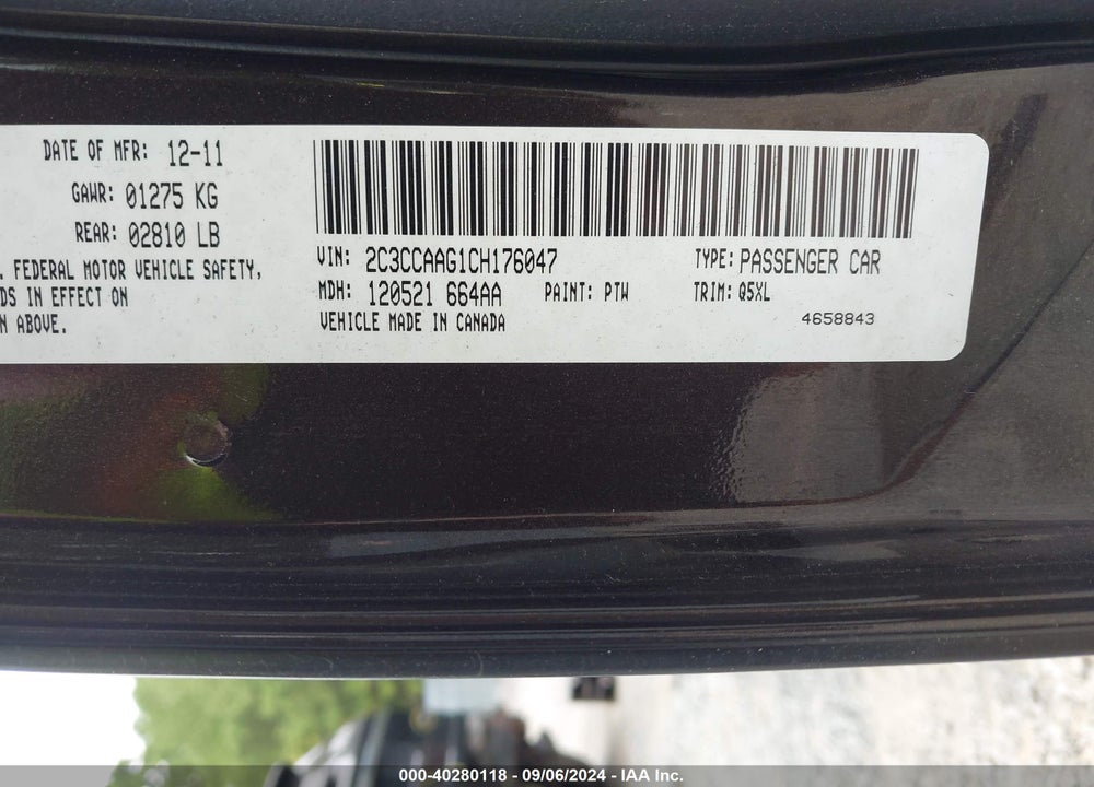 2012 CHRYSLER 300 VIN: 2C3CCAAG1CH176047