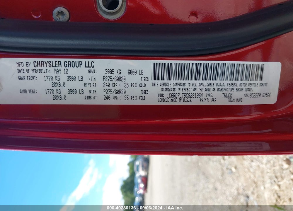 2012 RAM 1500 SLT VIN: 1C6RD7LT6CS291064