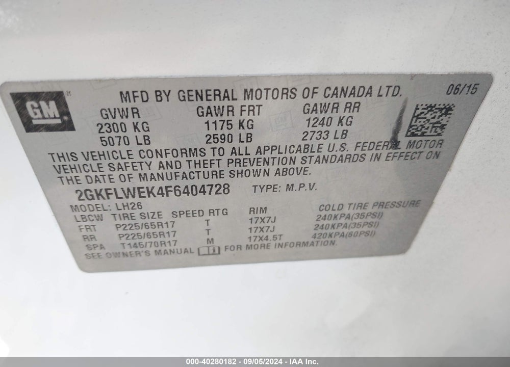 2015 GMC TERRAIN SLE-2 VIN: 2GKFLWEK4F6404728