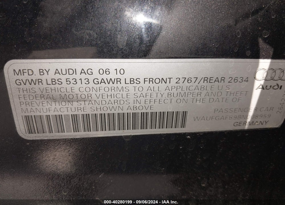 2011 AUDI A6 3.0 PREMIUM VIN: WAUFGAFB9BN008959