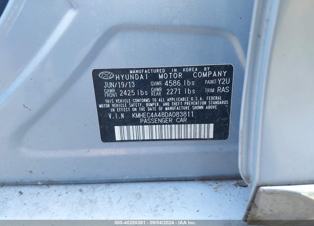 2013 HYUNDAI SONATA HYBRID VIN: KMHEC4A48DA083811