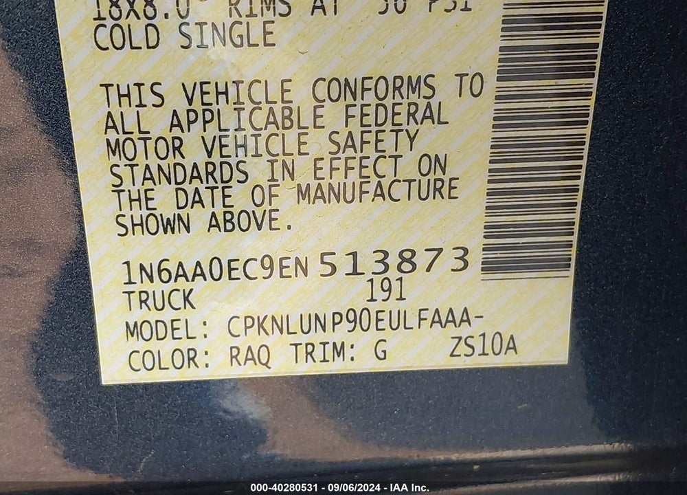 2014 NISSAN TITAN PRO-4X VIN: 1N6AA0EC9EN513873