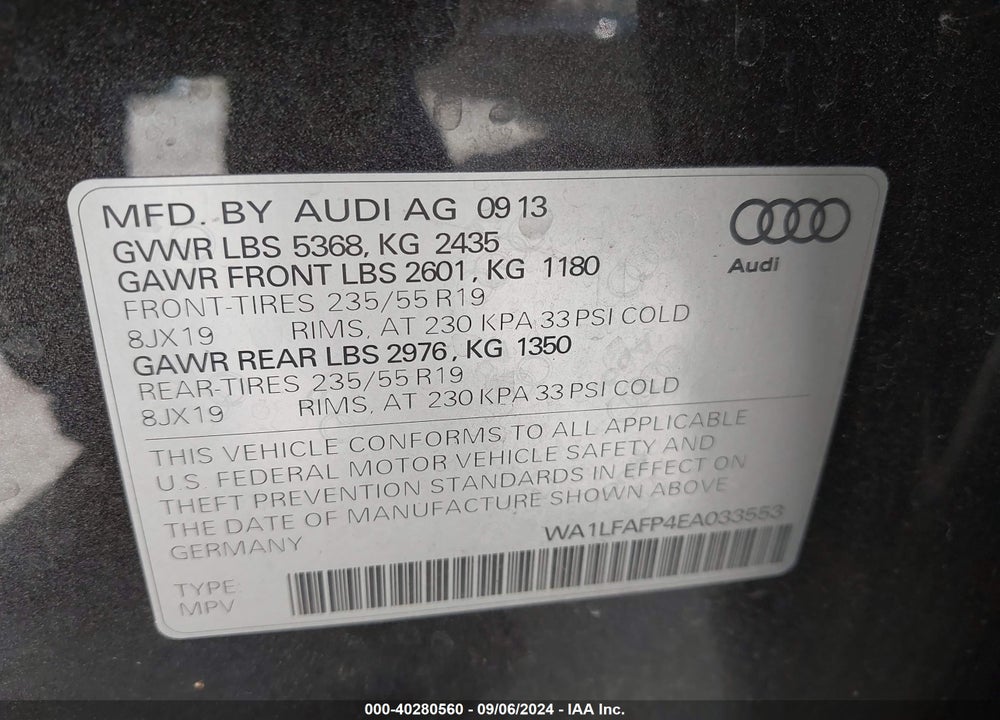 2014 AUDI Q5 2.0T PREMIUM VIN: WA1LFAFP4EA033553
