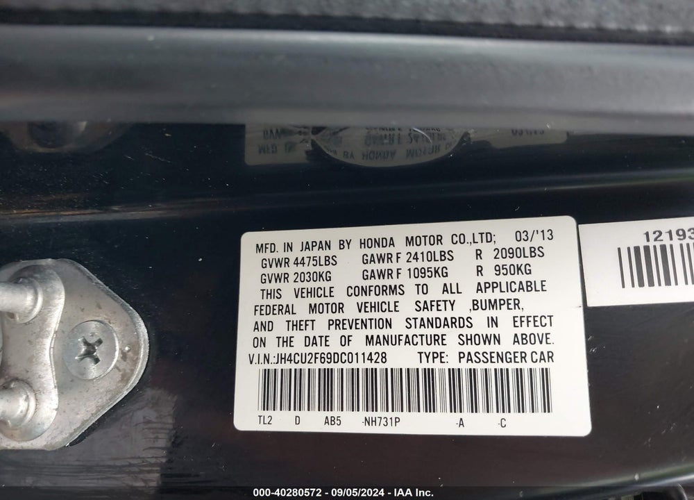 2013 ACURA TSX 2.4 VIN: JH4CU2F69DC011428