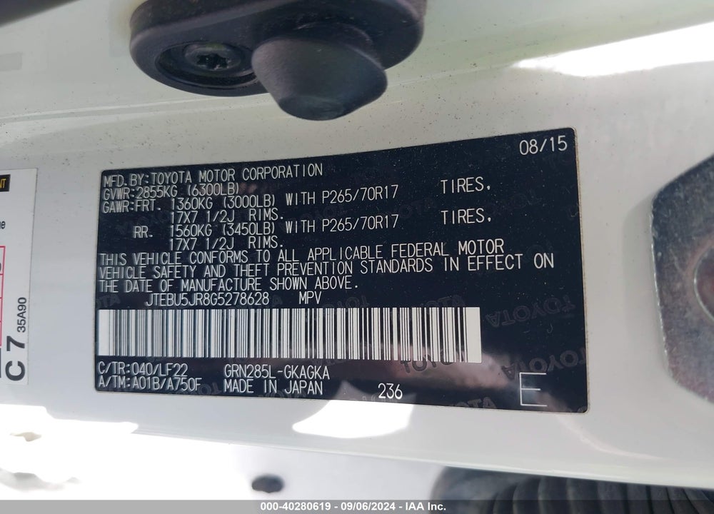 2016 TOYOTA 4RUNNER TRD PRO VIN: JTEBU5JR8G5278628