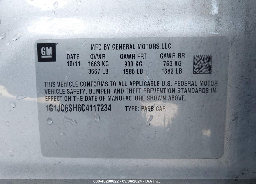 2012 CHEVROLET SONIC 2LT VIN: 1G1JC6SH6C4117234