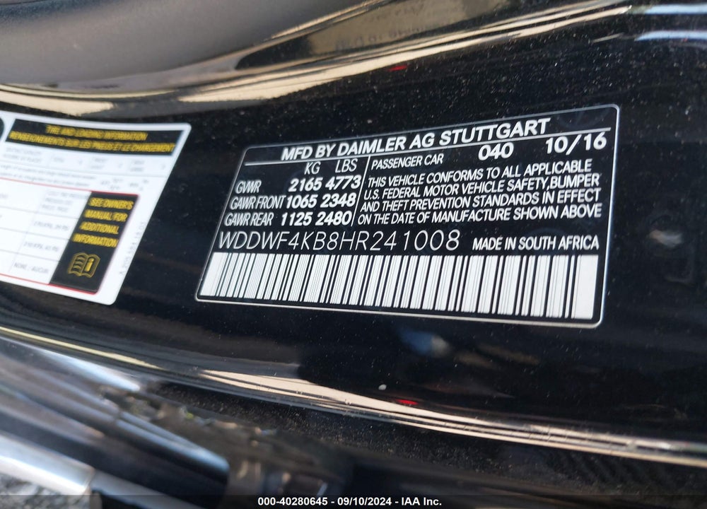 2017 MERCEDES-BENZ C 300 4MATIC/LUXURY 4MATIC/SPORT 4MATIC VIN: WDDWF4KB8HR241008