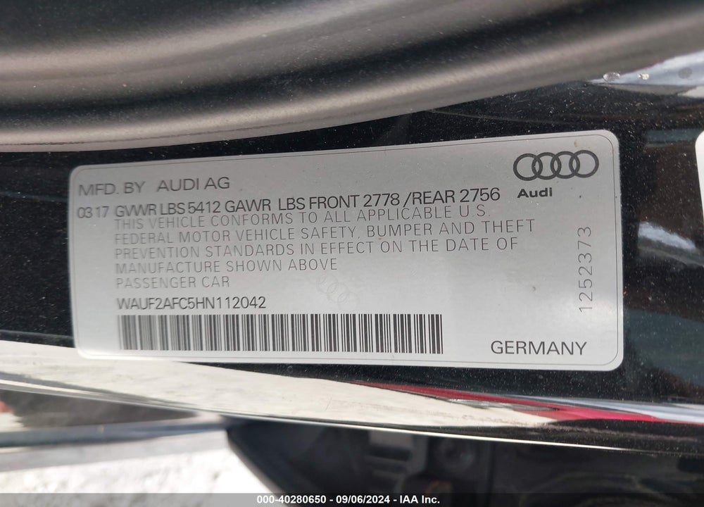 2017 AUDI A6 3.0T PREMIUM PLUS VIN: WAUF2AFC5HN112042