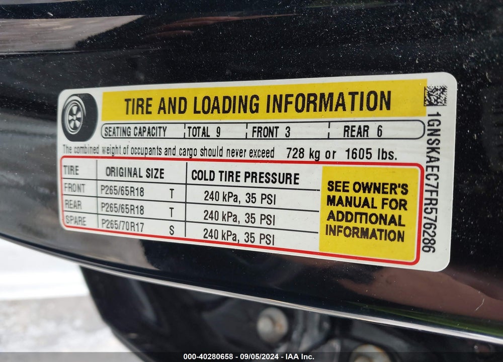 2015 CHEVROLET TAHOE VIN: 1GNSKAEC7FR576286