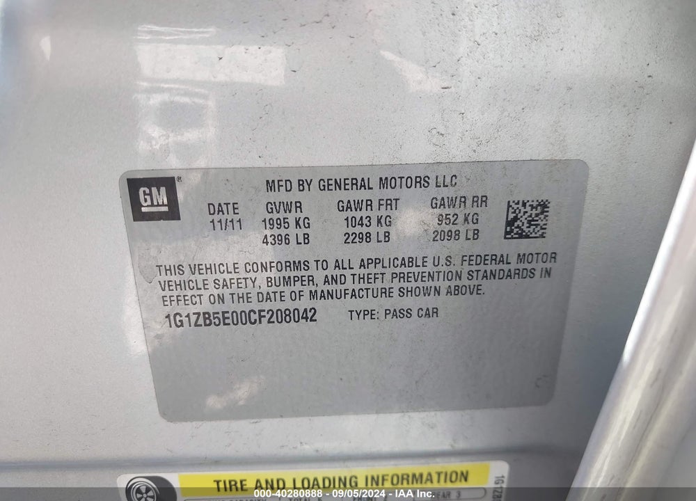 2012 CHEVROLET MALIBU LS VIN: 1G1ZB5E00CF208042