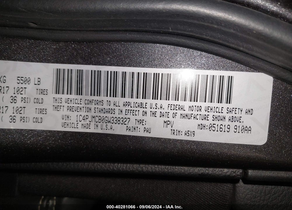 2016 JEEP CHEROKEE LATITUDE VIN: 1C4PJMCB0GW338327