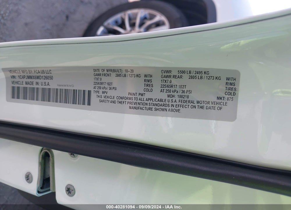 2021 CHEROKEE JEEP  LATITUDE LUX 4X4 VIN: 1C4PJMMX6MD126050