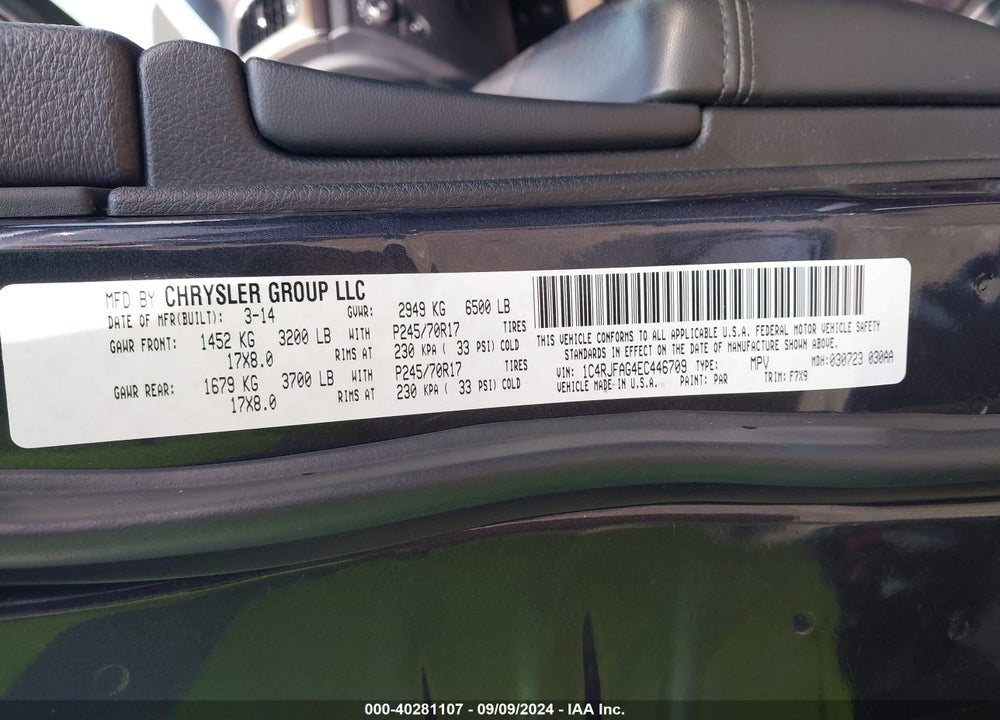 2014 JEEP GRAND CHEROKEE LAREDO VIN: 1C4RJFAG4EC446709
