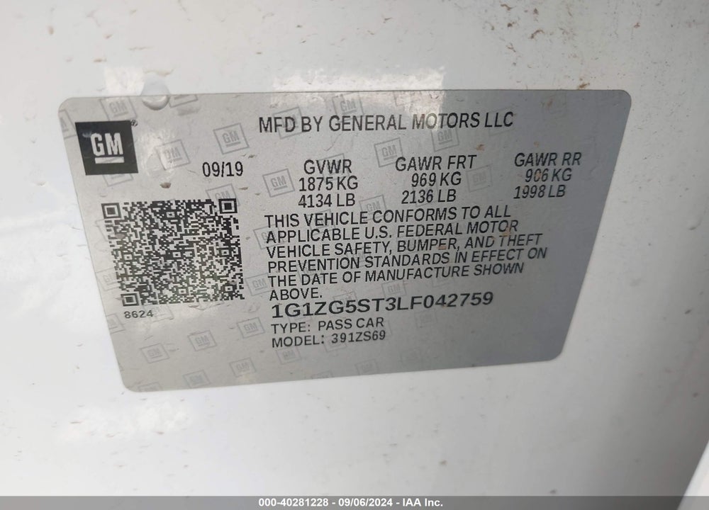 2020 CHEVROLET MALIBU FWD RS VIN: 1G1ZG5ST3LF042759