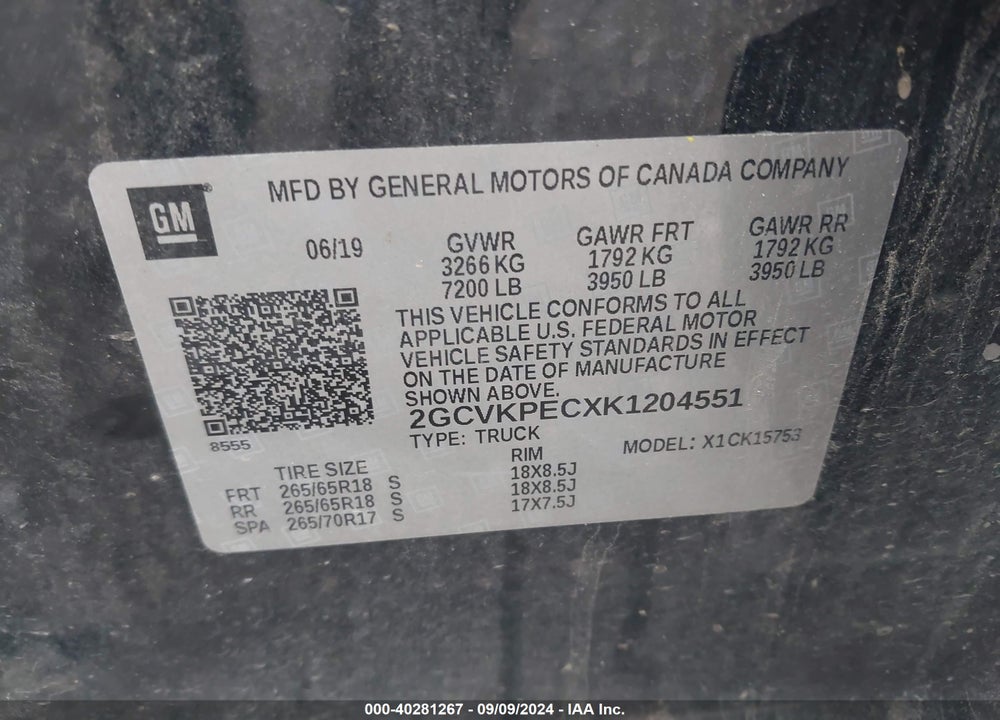 2019 CHEVROLET SILVERADO 1500 LD LT VIN: 2GCVKPECXK1204551